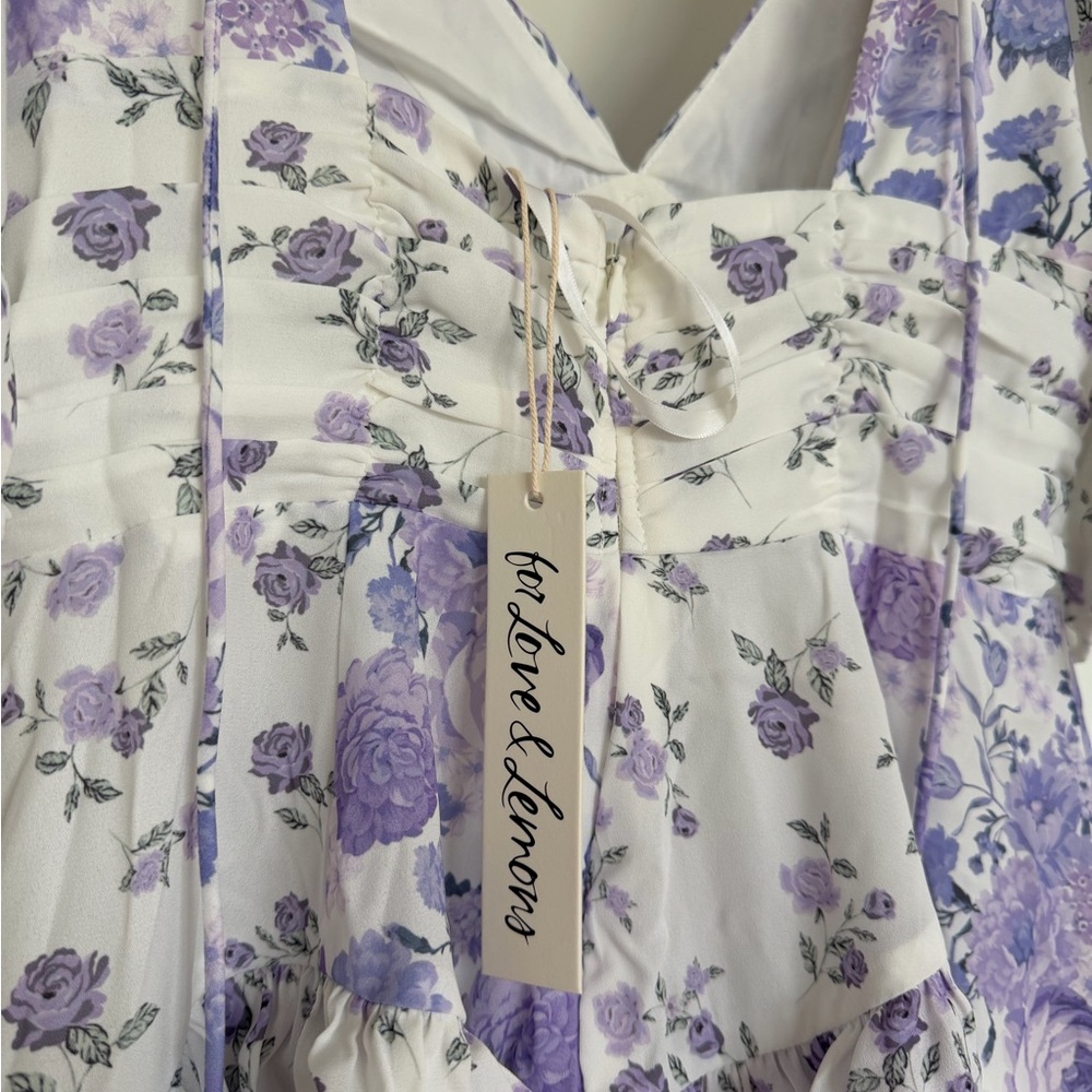 For Love and Lemons Rosalyn Mini Dress Lavender Floral Ruffle Dress Size Small - Picture 11 of 11
